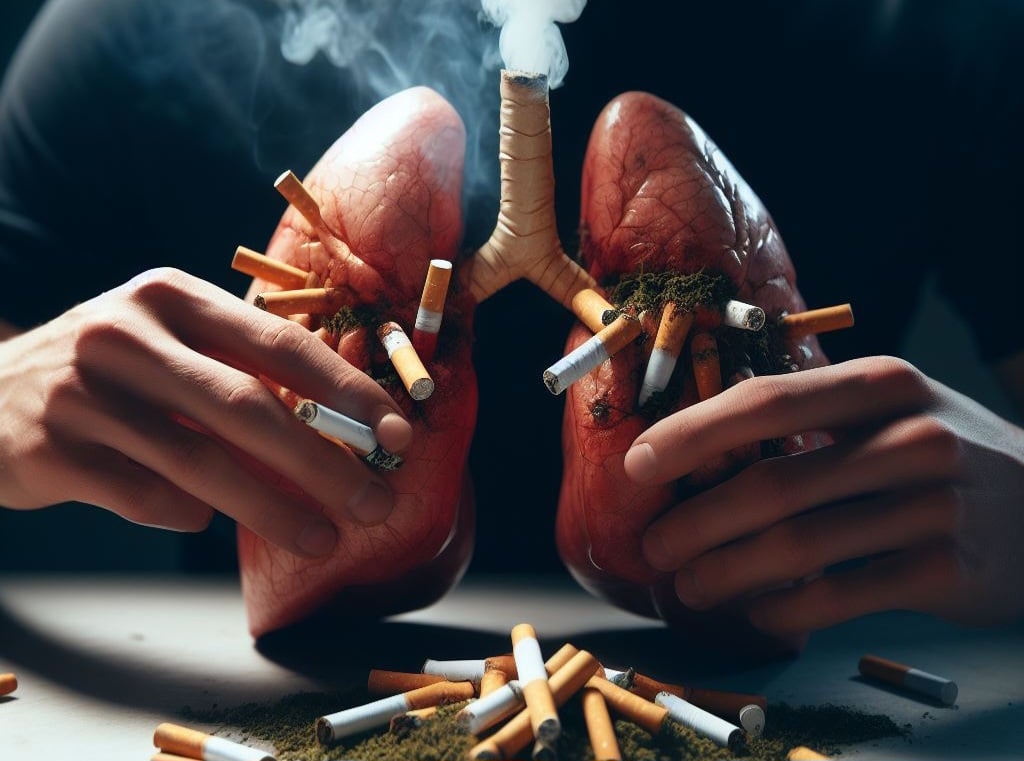 Lungs smoking covered with cigarettes